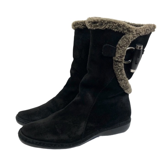 Stuart Weitzman Blaspo Black Suede Boots with Faux Shearling Lining Size 6.5M - Picture 1 of 9